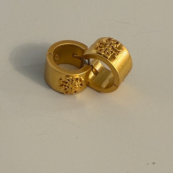 Tory Burch Gold Logo Hoop Earrings - Picture 2 of 4